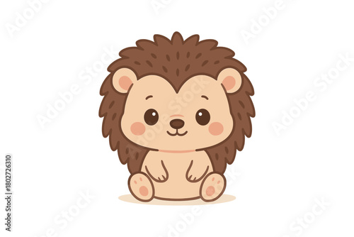 Cute baby hedgehog with blush cheeks on white background