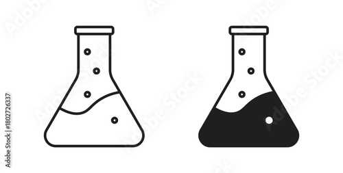 Flask icon flat vector illustration. Black Thin Line Icon Emblem Concept