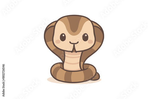 Cute cartoon cobra snake with adorable face on white background