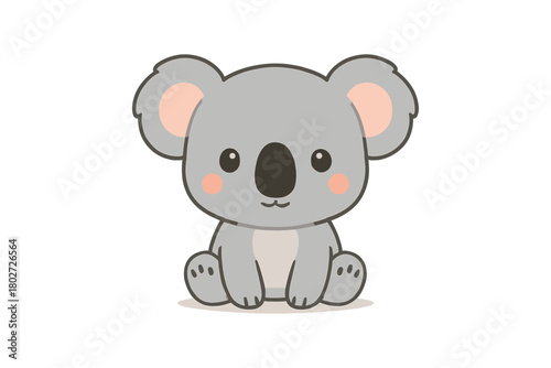 Cute kawaii style koala sitting on white background