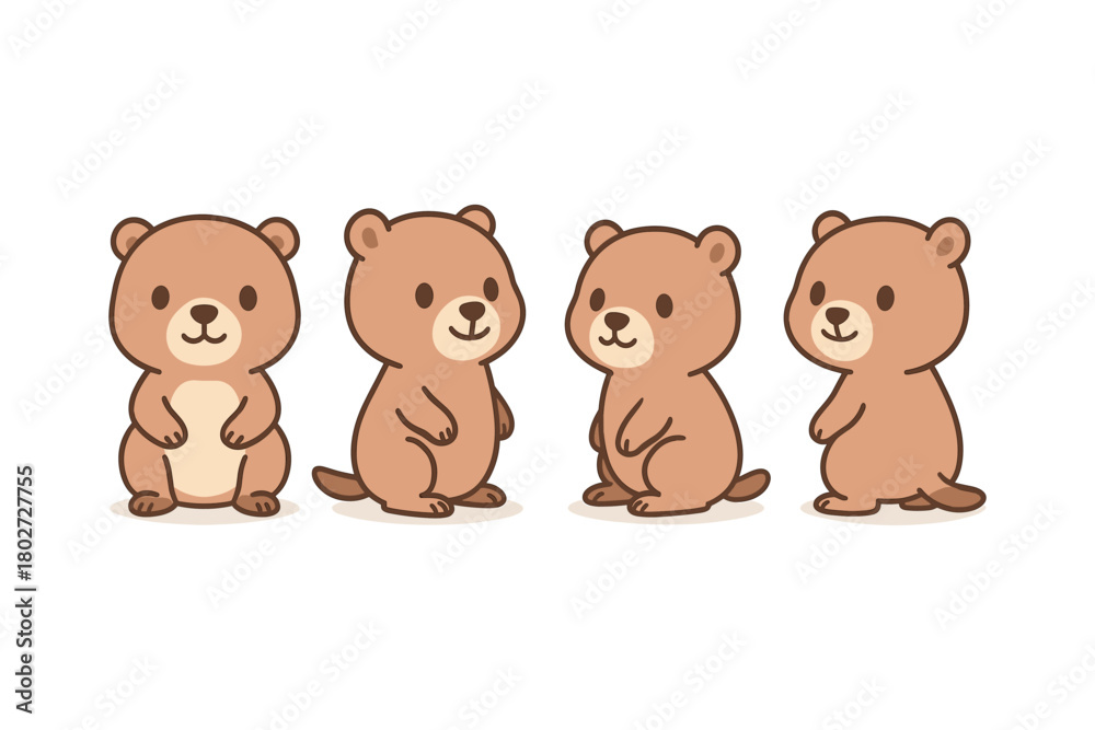 Naklejka premium Cute cartoon bear characters in various poses on white background