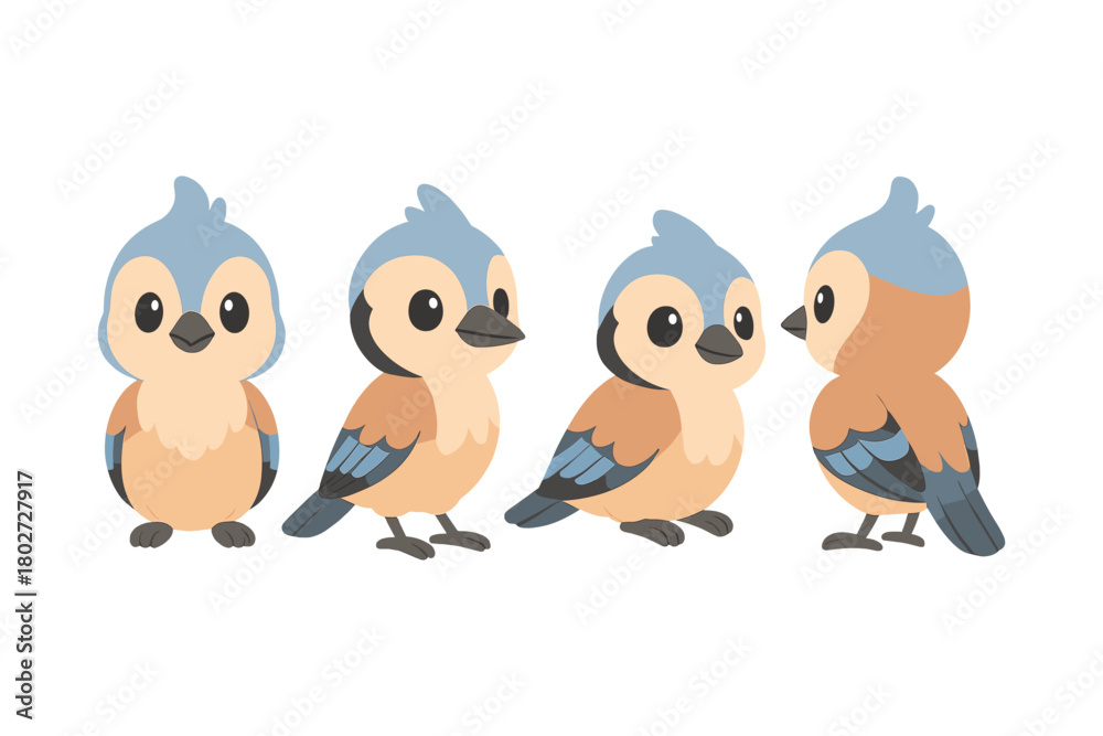Fototapeta premium Cute cartoon bluebirds in different poses