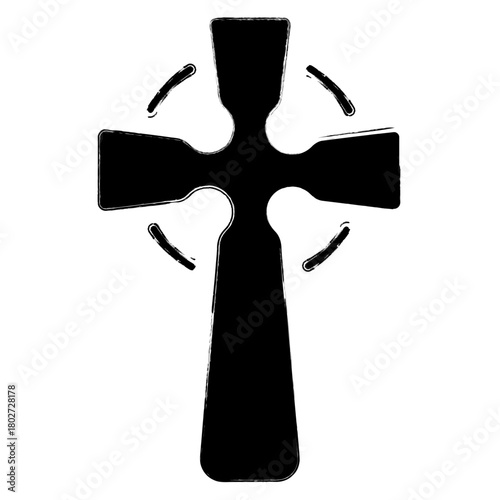christian cross icon, brush strokes, vector illustration on white background.