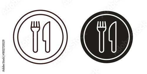 Fork and Knife icon flat vector illustration. Black Thin Line Icon Emblem Concept