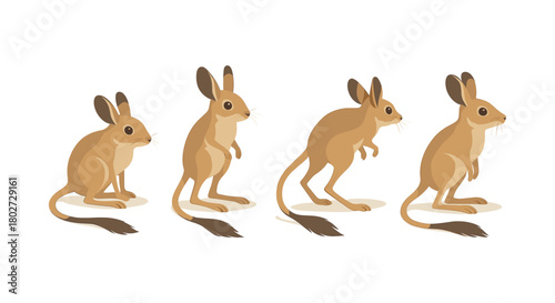 Isometric jerboa animation stages showing detailed movement sequence