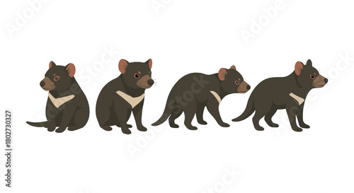 Cartoon tasmanian devils in various poses on white background