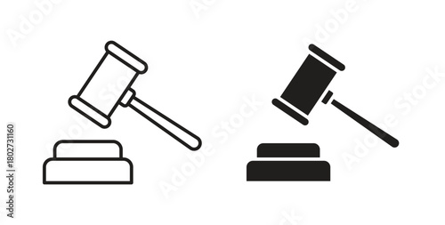 Gavel icon flat vector illustration. Black Thin Line Icon Emblem Concept