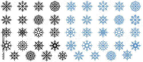 Create elegant winter holiday designs with this set of unique snowflake shapes in blue and black for banners, backgrounds, and art projects