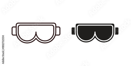 Goggles icon flat vector illustration. Black Thin Line Icon Emblem Concept
