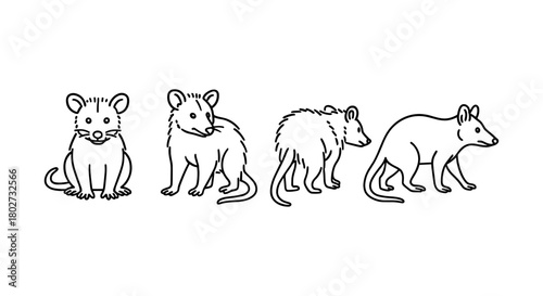 Variety of mice in minimalist line art style