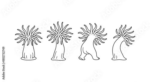 Whimsical walking creatures with tentacles in hand-drawn style