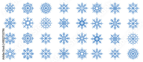 Elegant collection of unique blue snowflakes for winter holiday designs and festive season greetings, creating a magical winter wonderland feel