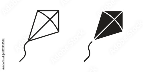 Kite icon flat vector illustration. Black Thin Line Icon Emblem Concept