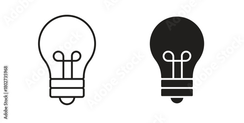 Lightbulb icon flat vector illustration. Black Thin Line Icon Emblem Concept