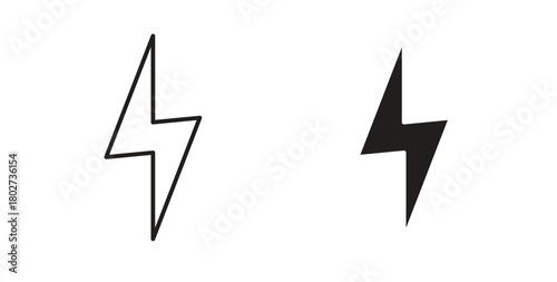 Lightning bolt icon flat vector illustration. Black Thin Line Icon Emblem Concept