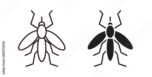 Mosquito icon flat vector illustration. Black Thin Line Icon Emblem Concept