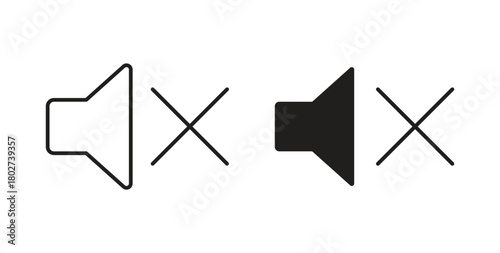 Mute icon flat vector illustration. Black Thin Line Icon Emblem Concept