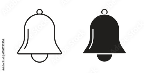 Notification bell icon flat vector illustration. Black Thin Line Icon Emblem Concept