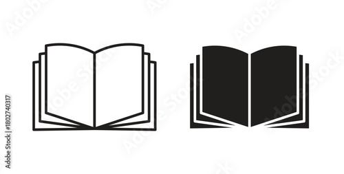 open book icon flat vector illustration. Black Thin Line Icon Emblem Concept