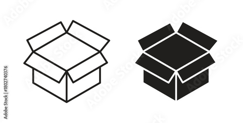 Open box icon flat vector illustration. Black Thin Line Icon Emblem Concept