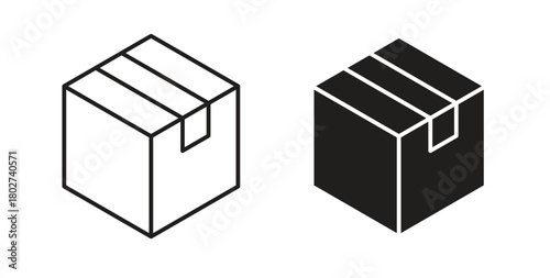 Package icon flat vector illustration. Black Thin Line Icon Emblem Concept