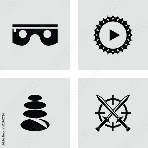 Set of minimalist entertainment icons simple flat vector design element for web and mobile apps isolated on white background