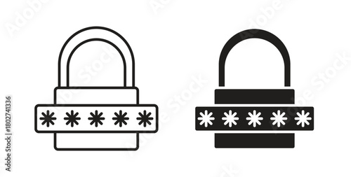 Password icon flat vector illustration. Black Thin Line Icon Emblem Concept