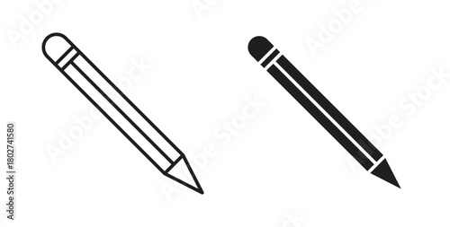 Pencil icon flat vector illustration. Black Thin Line Icon Emblem Concept