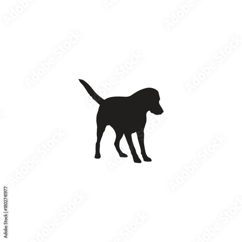A silhouette of a dog standing with its tail up on a white background in a simple and clean image style