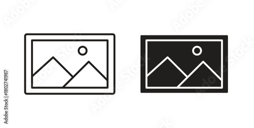 Picture icon flat vector illustration. Black Thin Line Icon Emblem Concept