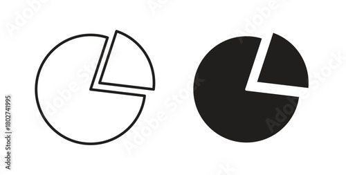 Pie chart icon flat vector illustration. Black Thin Line Icon Emblem Concept