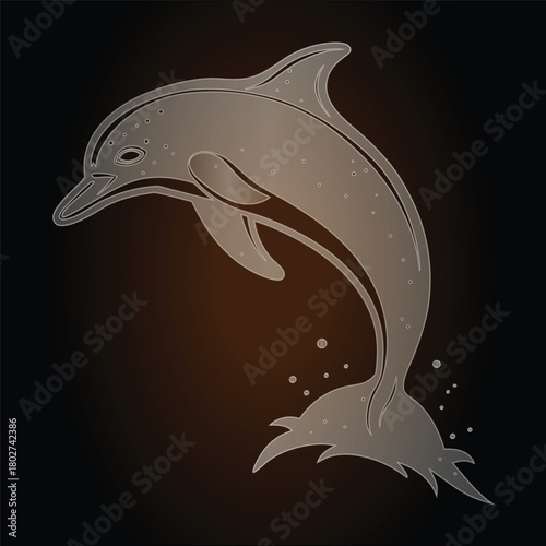 Stylized leaping dolphin with water splashes jumping glass morphism