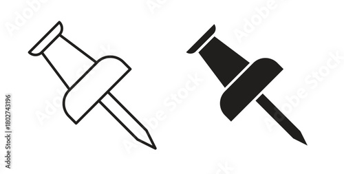 Push pin icon flat vector illustration. Black Thin Line Icon Emblem Concept