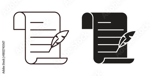 Quill icon flat vector illustration. Black Thin Line Icon Emblem Concept