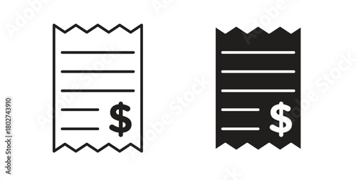 Receipt icon flat vector illustration. Black Thin Line Icon Emblem Concept