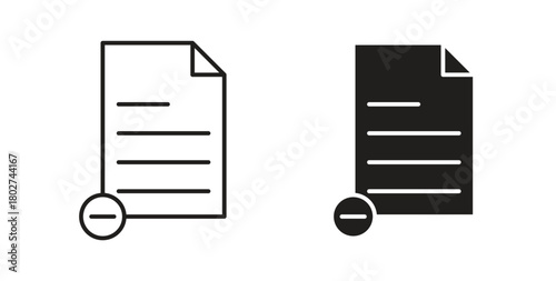 Remove document icon flat vector illustration. Black Thin Line Icon Emblem Concept