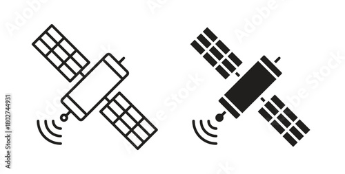 Satellite icon flat vector illustration. Black Thin Line Icon Emblem Concept