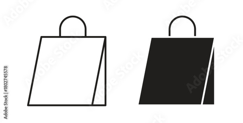 Shopping bag icon flat vector illustration. Black Thin Line Icon Emblem Concept