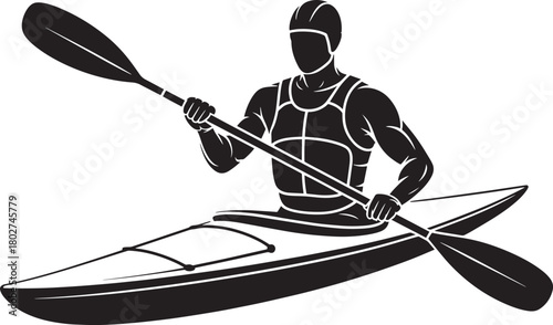 Kayak paddler rowing on open water silhouette illustration vector graphic sports athlete cutout