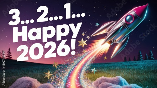 Wallpaper Mural Rocket launching into space celebrating New Year 2026   Torontodigital.ca