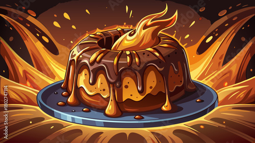 Ultra-realistic chocolate lava cake with molten chocolate explosion, gooey texture, steaming details, premium dark lighting, commercial dessert photography