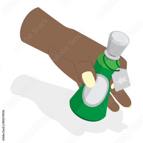 3D Isometric Flat Vector Illustration of Perfume Bottles, Perfumes Held By Female Hands. Item 1