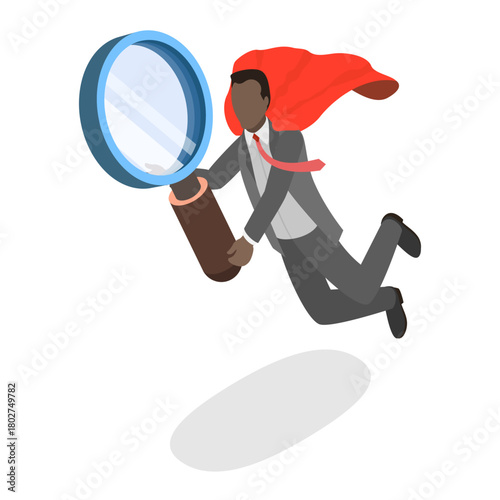 3D Isometric Flat Vector Set of Hero Persons, Superhero Business Persons Various Poses. Item 2