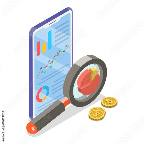 3D Isometric Flat Vector Illustration of Seo Analysis, Digital Marketing, Search Engine Optimization. Item 3
