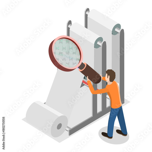 3D Isometric Flat Vector Illustration of Light Industry Factory , Textile Machinery Manufacture. Item 2