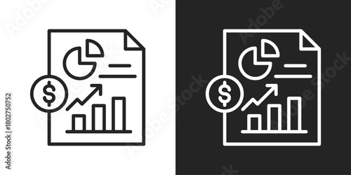 Financial Report Icon In Black And White Line Style