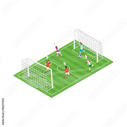 3D Isometric Flat Vector Illustration of Sport Team Mates, Student Sport Classes. Item 3