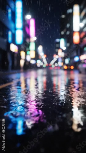 Wallpaper Mural City traffic in rainy weather and neon lights in the background, slow motion close-up Torontodigital.ca