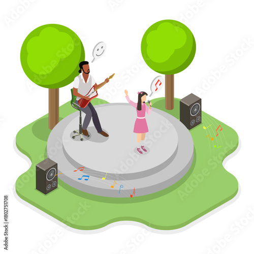 3D Isometric Flat Vector Illustration of Summer Vacation Camps, Hobbies and Performance. Item 3