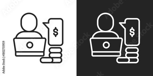 Financial Advisor Icon In Black And White Line Style